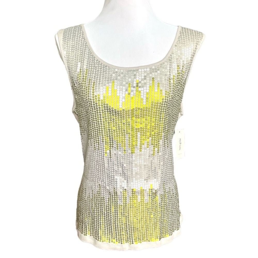 NWT Style & Co. Yellow Warm Olive Sequins Tank Size L Cotton